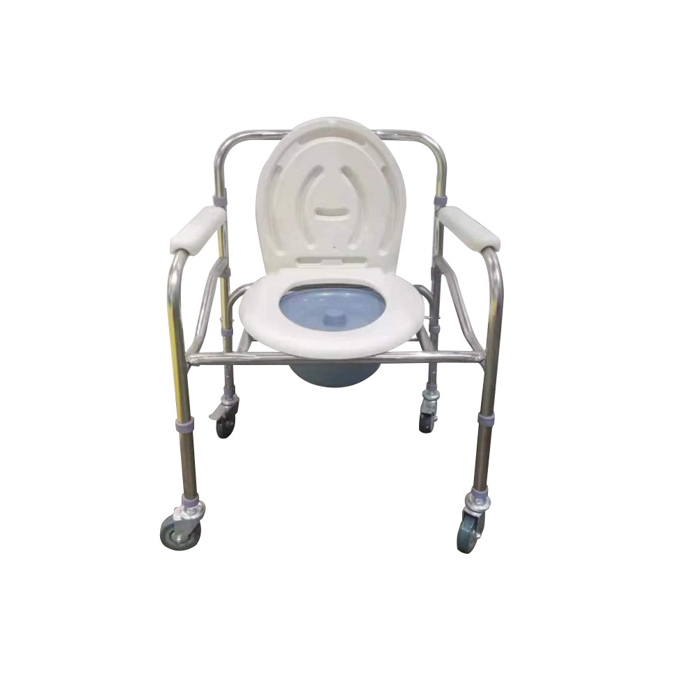 Chaise de toilette en inox avec roue